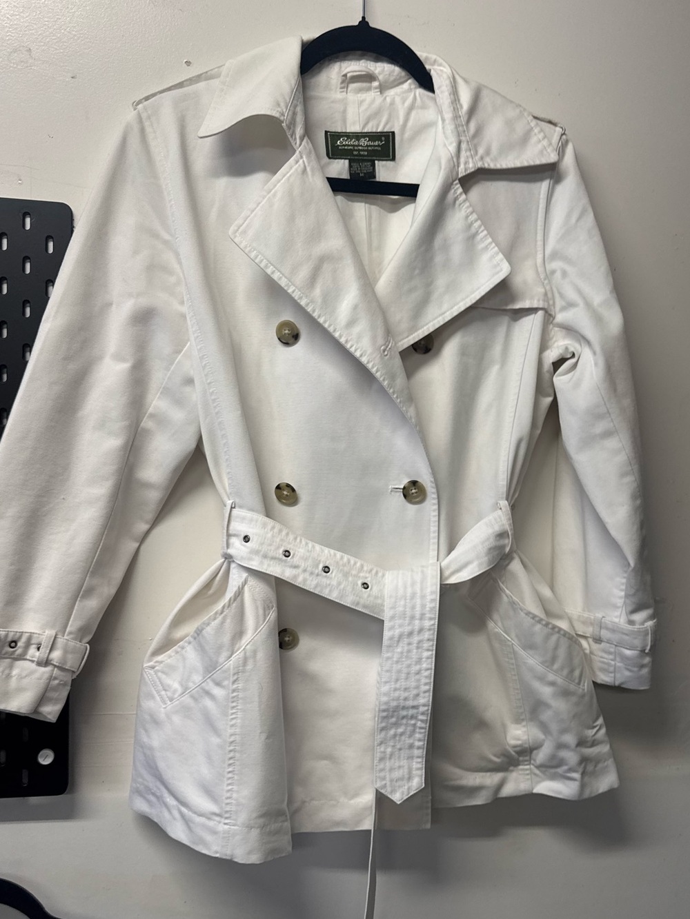 Eddie Bauer Women's White Double-Breasted white Trench Coat 100%cotton